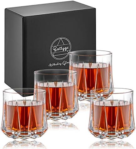 Kristalne Čaše za viski 10 unci Čaše za viski Set od 4 Čaše sa ledom Starinski Degustacija Čaše za Viski Bourbon