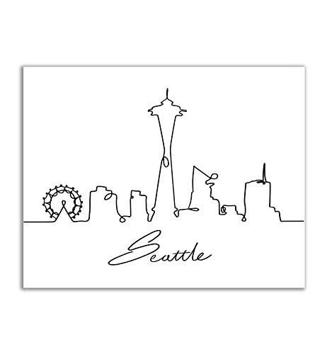 Urbani krajolik Seattlea na horizontu Umjetnost, Seattle Минималистичная Ispis Slike Jedne Linije, Moderan poster