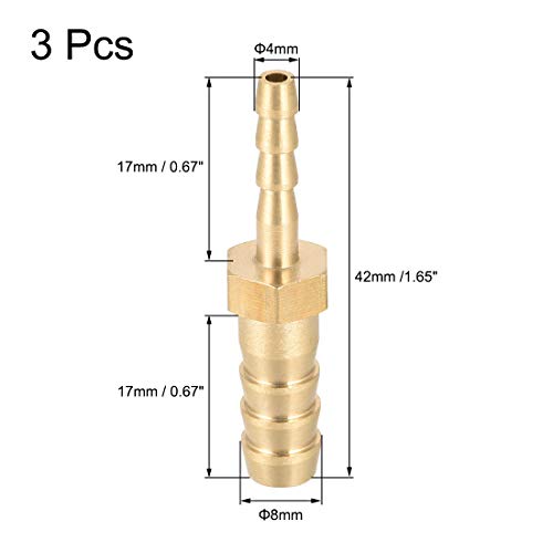 uxcell Izravan prikladniji mesinga Reduktor za neravni, Pogodan crijevo ID od 8 mm do 4 mm 3 kom.