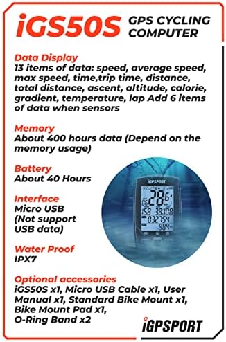 iGPSPORT iGS50S Bežični велокомпьютер GPS brzine otkucaja srca HR60, kućišta BH50, montaže M80, senzore brzine