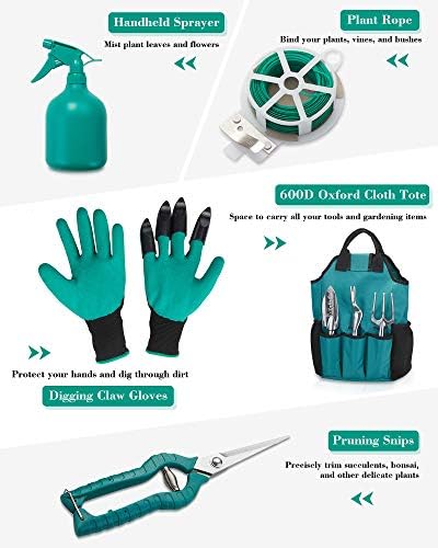 Set vrtnih alata FiveJoy Starter kit za ručni alat od aluminijske legure od 11 predmeta s vrtnom torbom, Ulica