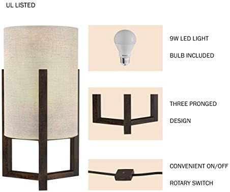 Cilindrična lampa sa drvenom osnovom u obliku stupaca-Moderna stolna lampa sa led žarulje U kompletu za dnevni