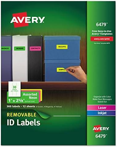 Univerzalne oznake Avery, Izmjenjivi, Neonski asortiman proizvoda, 1 x 2,625 cm, Pakiranje od 360 (6479)