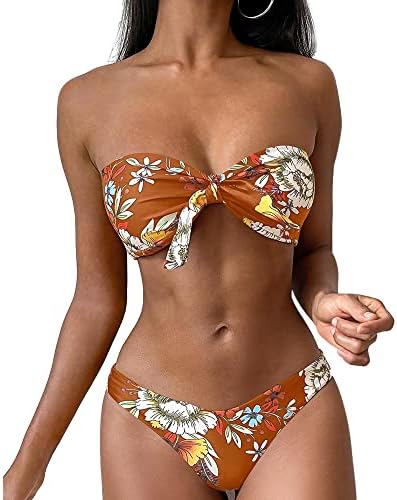 ZAFUL Ženski komplet bikini бандо s cvjetnim ispis i visokog izreza bez naramenica, kupaći kostim s vršnjacima