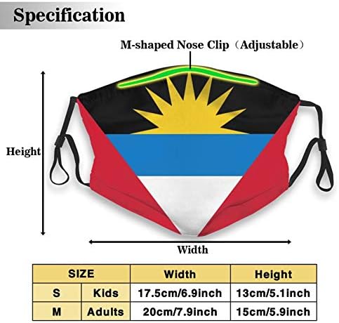 Zastava Antigva i Barbuda s 2 Izmjenjivim 5-слойными filtrima Maske za usta, pogodne za djecu i odrasle, Crna