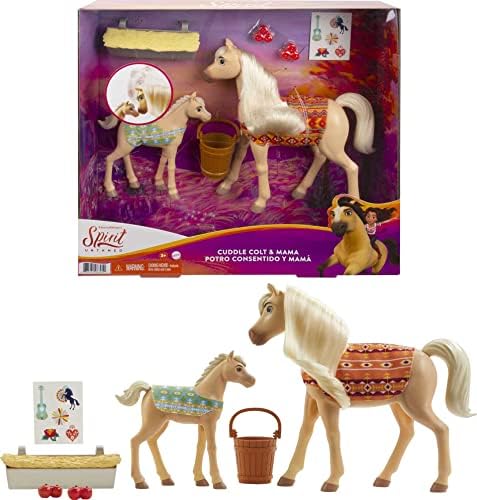 Igre skup Mattel Spirit Neukroćena Zagrljaj Colt & Mama (Konja u Redu. 5 inča i 8 inča) i Pribor za hranjenje,