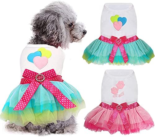 Haljina za pse (2 Pakiranja) - Slatka Haljina s po cijeloj površini u obliku srca i usana za djevojčice, Psi