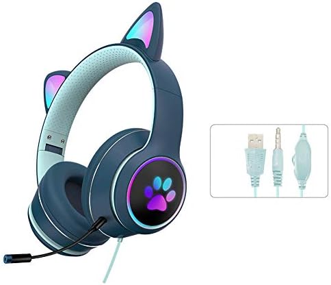 Slušalice za uši Denpetec Mačka Bluetooth Bežične slušalice RGB Bluetooth 3.5 za uši za mačke, Gaming Slušalice s redukcijom šuma s led pozadinskim osvjetljenjem,Sklopivi Bluetooth Slušalice sa mikrofonom za gaming slušalice