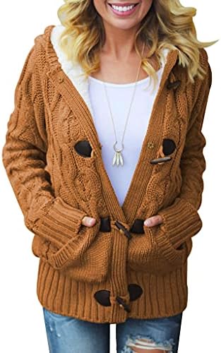 Bočni ženske pleteni cardigans s kapuljačom na zakopčane, kaput-džemper s kabelom