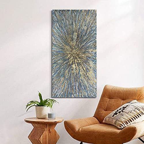 АЗАВИ Art,24x48 Cm Ručno Oslikana Suvremena Umjetnost Zlatno-Plave Slike Ulje na Platnu, Apstraktan Zid