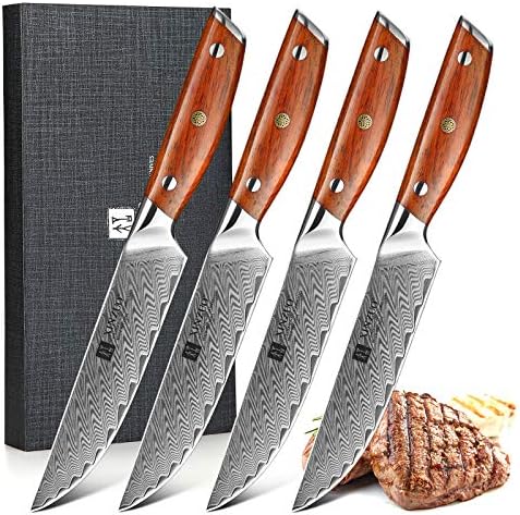 Set noževa za odrezak od Damast postali XINZUO 4 kom., Set noževa za večeru Premium klase 5 Inča, Oštre Noževe