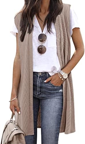 ZXZY Ženska Svakodnevni Tunika bez rukava s otvorenim Prednji dio prsluka, Dugi kardigan, Majice, kapute