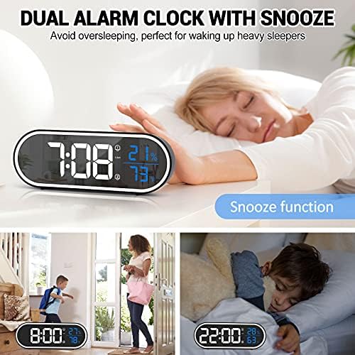 Digitalni alarm za spavaće sobe, Led stolne satove, s velikim zaslonom, Ogledalo budilica s USB punjačem, Dvostruki