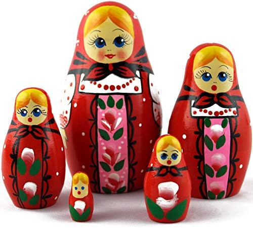 Lot 4 Ruske lutke za djecu, Svaka Мариошка, Set od 5 predmeta - Drvene lutke-Bakice Ručni rad, Штабелирующие