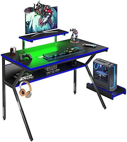 Najbolji Gaming stol s led pozadinskim osvjetljenjem 44 Mali računalo desk za kućni ured s подстаканником i 2 kuke za slušalice, Plavi