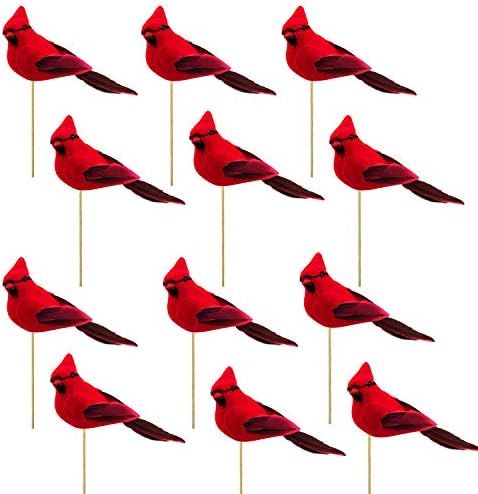 Alpurple 12 Komada Umjetnih ptica Crvenog Kardinala na drveni štap-Božićni realan cvijeće Crvenog Kardinala