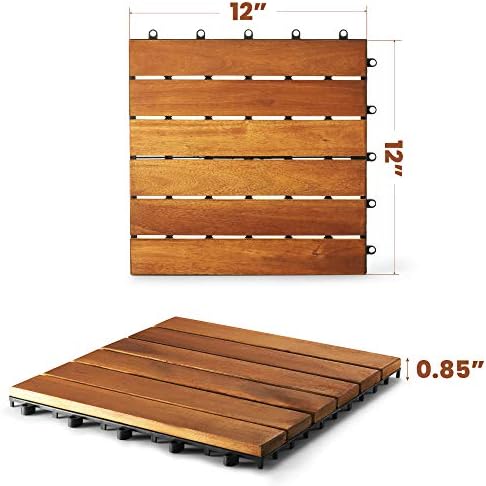 Podnih pločica od masivnog drva (Pakiranje od 10, 12 x 12), Crijep za palube od cjelovitog drva Akacije, Pločice