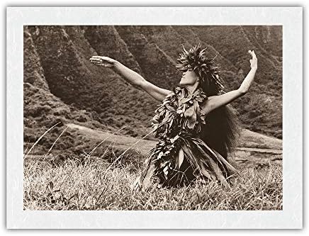 Ples pod Pele - Havajski plesačica Hula - Vintage slika u tonu sepije, napravljena je Alan Хоутоном, 1960 - ih godina-Ispis likovnih umjetnosti 16 cm x 20 cm