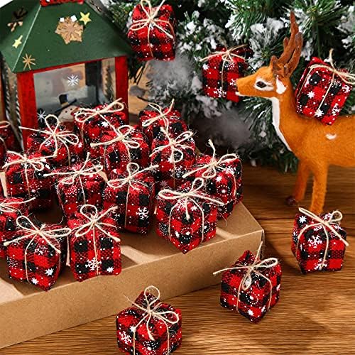 24 Kom. Božićne Kutije za Nakit Kariranih Kutije Buffalo Ukrašavanje Božićne Mini-Kutije su Ručno izrađene Tkanine, Kutije Čokolade Božićno Drvce Viseće Dekoracije za Božićne Kućne Rođendanske Dekoracije