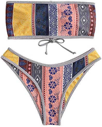 Bikini-бандо čipka-up s etničkim cvjetnim ispis ZAFUL Za žene Komplet od dva dijela Купальника