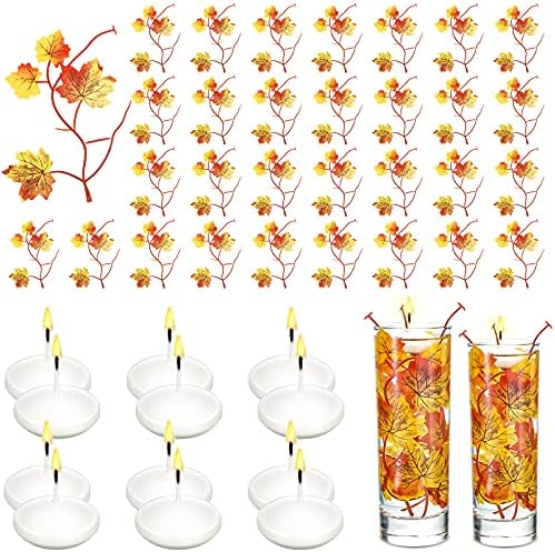 48 Kom. Jesenje Cvijeće za Plutajuće Svijeće Središnja Umjetni Cvijet za Punila Vaze,12 Punila za Plutajuće